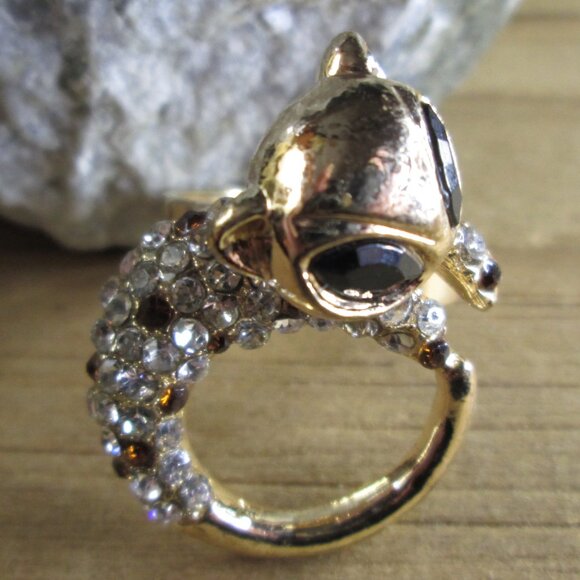 Crystal Gold Tone Adjustable Cat Ring - Picture 5 of 6
